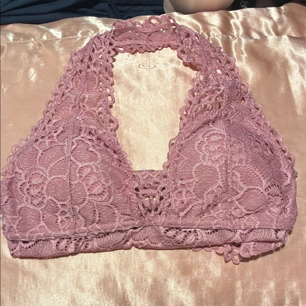 Lace Halter Bralette - Pink